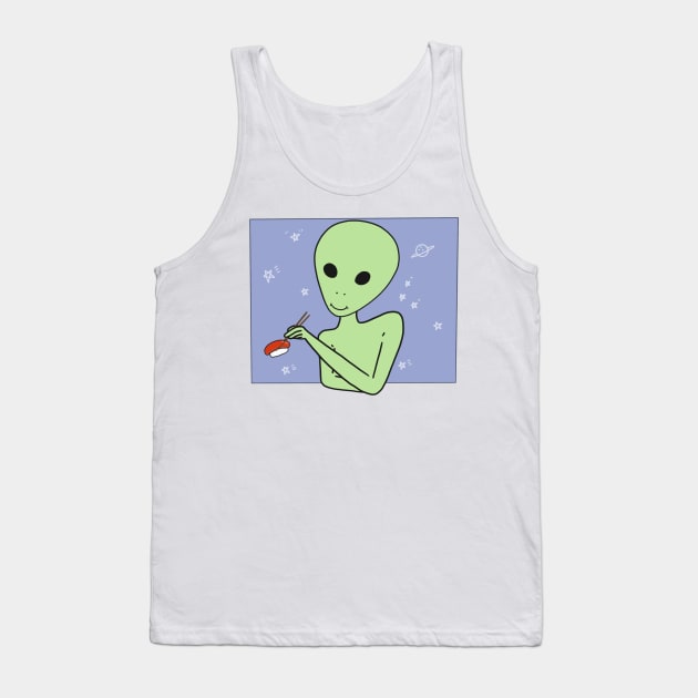 Alien Eating Sushi Meme Funny UFO ET Anime Logo Tank Top by Marinaaa010